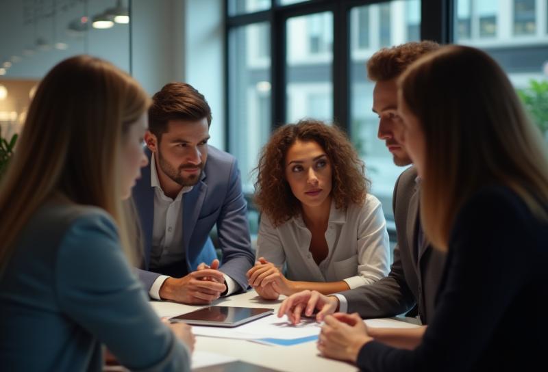 Professional team collaborating in a modern office